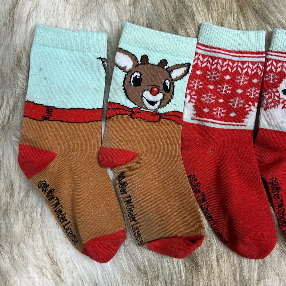 Festive Holiday Gap Christmas Socks Set, Rudolf the Reindeer, Abominable Snowman